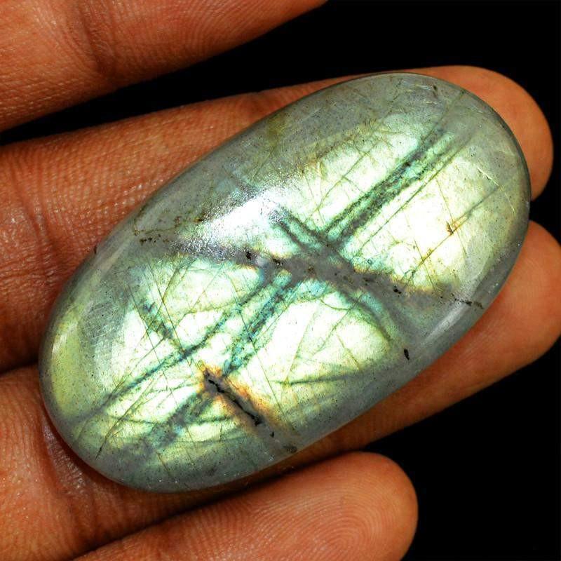 gemsmore:Natural Oval Shape Golden Flash Labradorite Gemstone