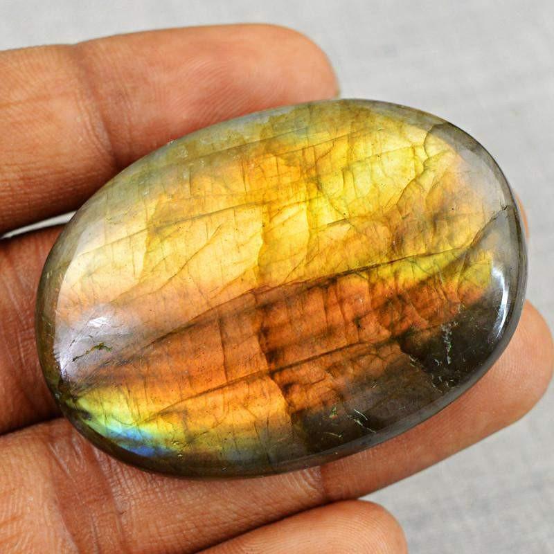 gemsmore:Natural Oval Shape Golden Flash Labradorite Gemstone