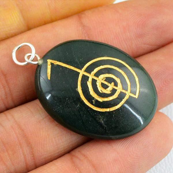 gemsmore:Natural Oval Shape Green Jade Chakra Gemstone Pendant