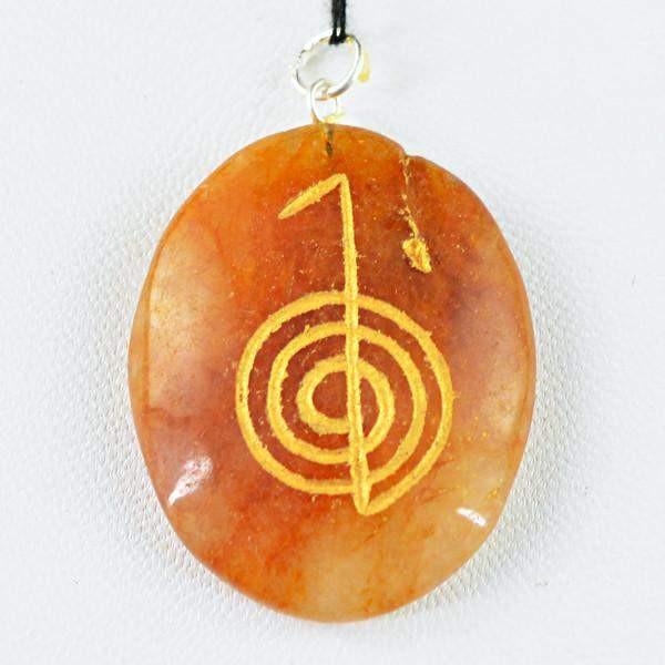 gemsmore:Natural Oval Shape Orange Aventurine Chakra Healing Penadnt