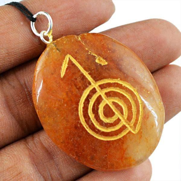 gemsmore:Natural Oval Shape Orange Aventurine Chakra Healing Penadnt