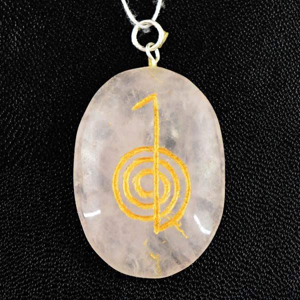 gemsmore:Natural Oval Shape Pink Rose Quartz Chakra Healing Pendant