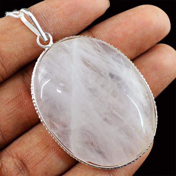 gemsmore:Natural Oval Shape Pink Rose Quartz Pendant