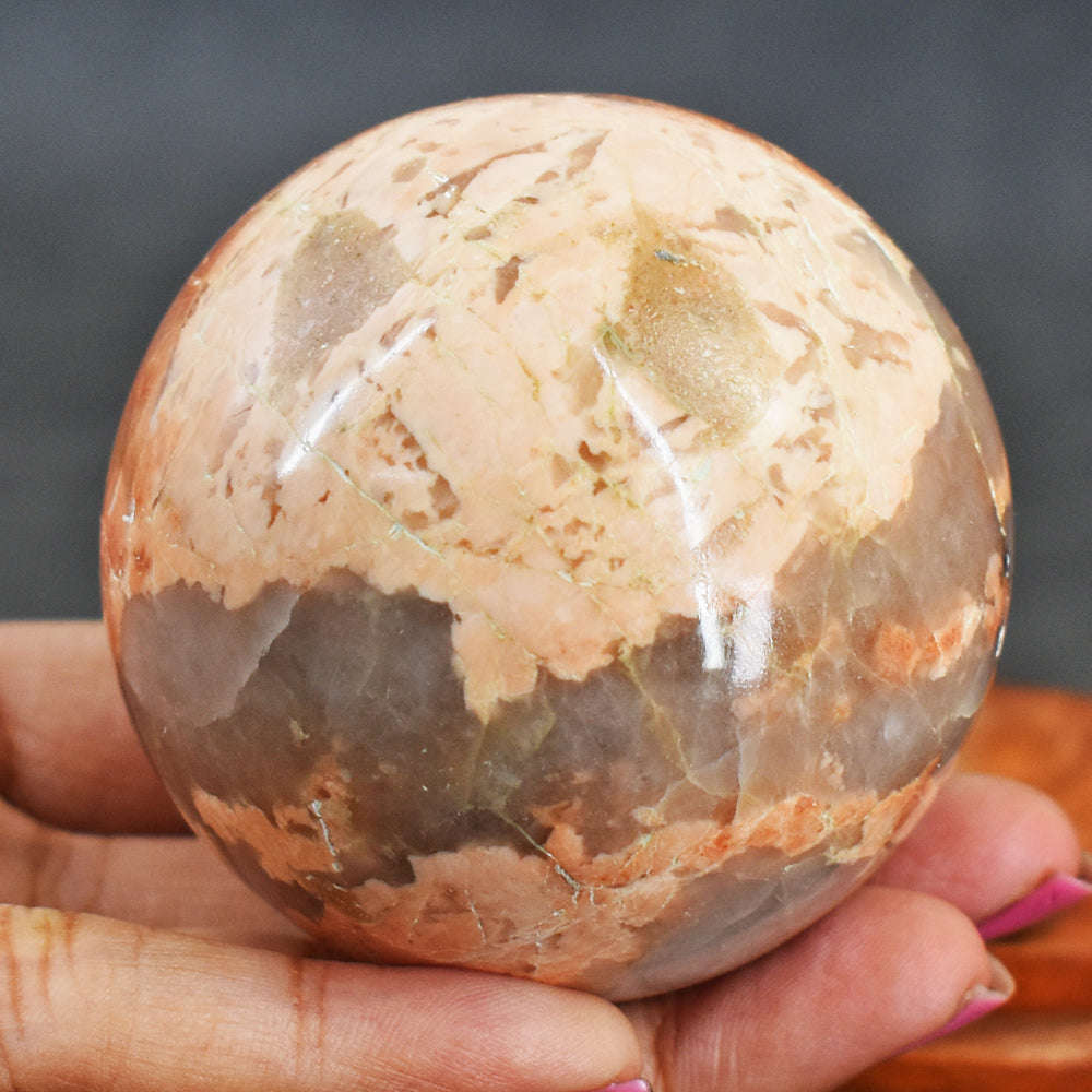 gemsmore:Natural Peach Moonstone Hand Carved Healing Sphere Gemstone