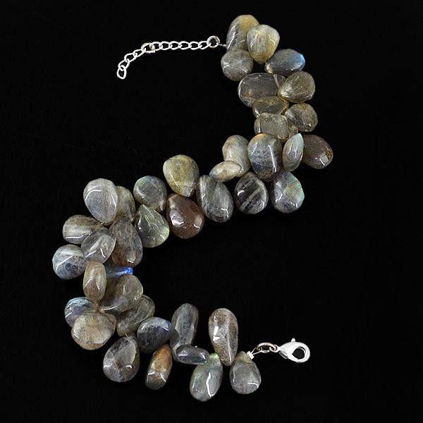 gemsmore:Natural Pear Golden & Blue Flash Labradorite Beads Bracelet