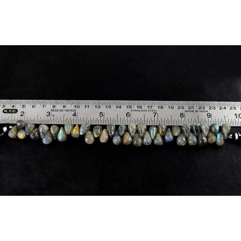 gemsmore:Natural Pear Shape Golden Flash Labradorite Beads Strand