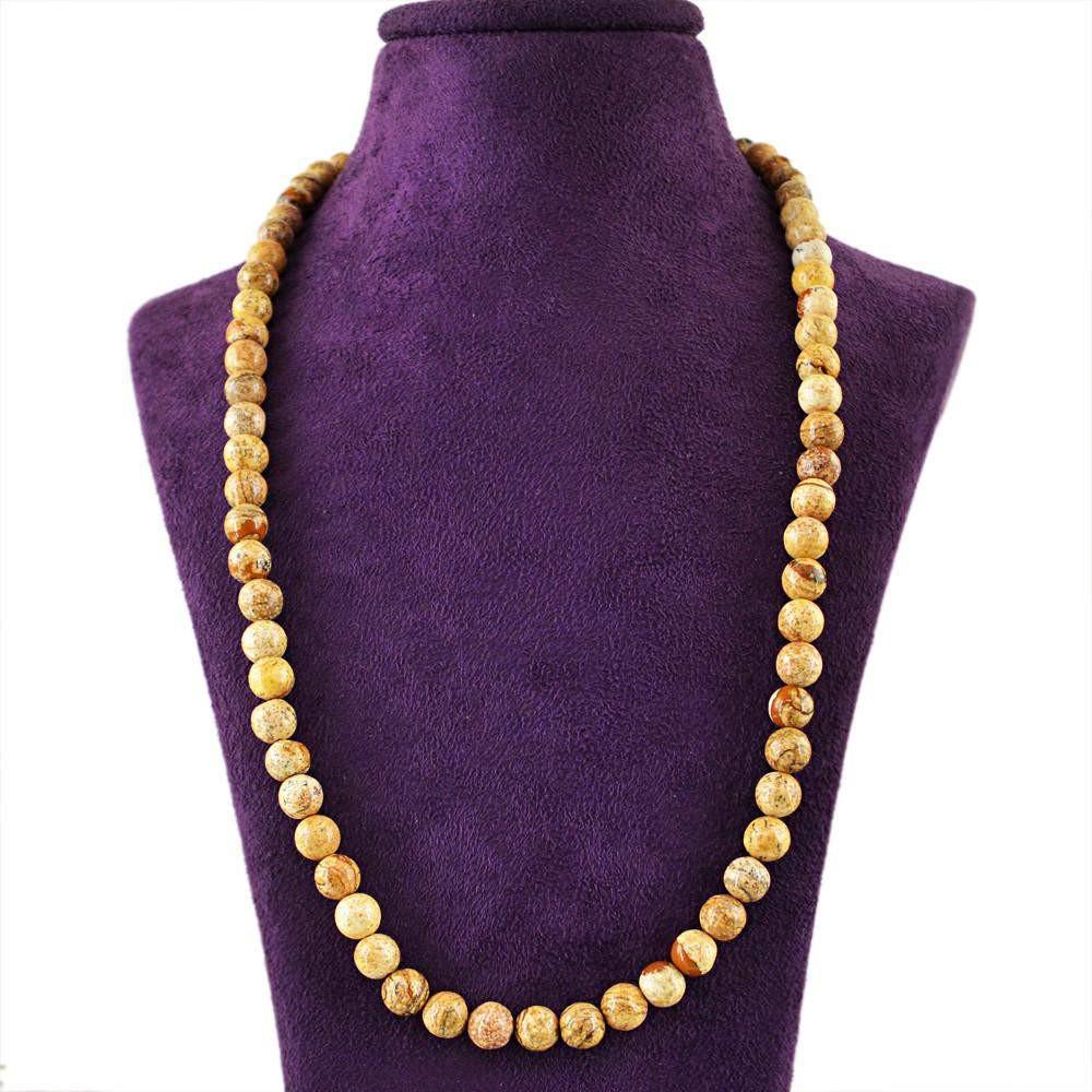 gemsmore:Natural Picture Jasper Necklace Round Shape Untreated Beads
