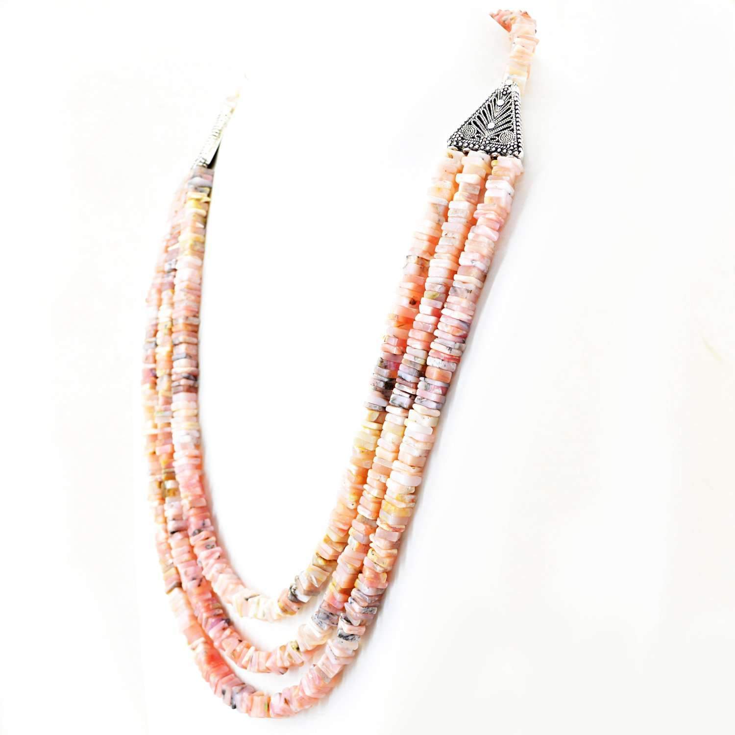 gemsmore:Natural Pink Australian Opal Beads Necklace - 3 Strand