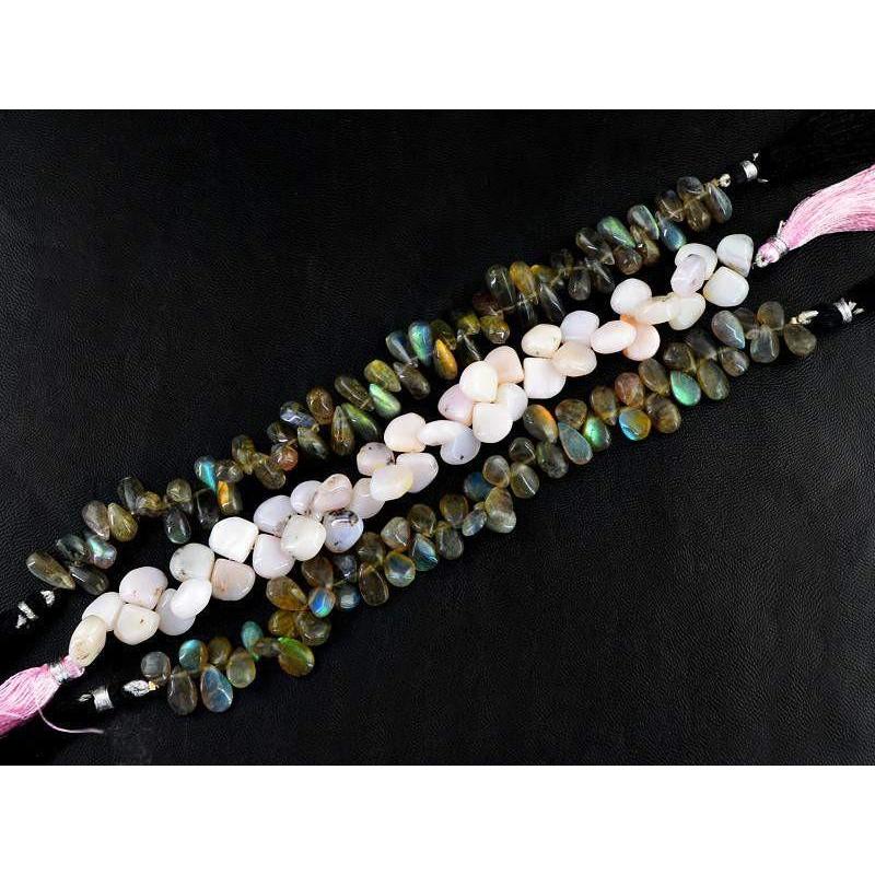 gemsmore:Natural Pink Australian Opal & Blue Flash Labradorite Beads Strands