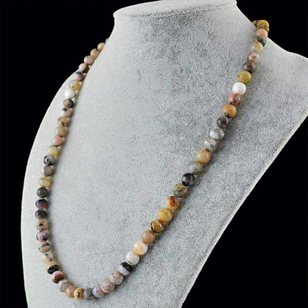 gemsmore:Natural Pink Australian Opal Necklace - 20 Inches Long Round Shape Beads