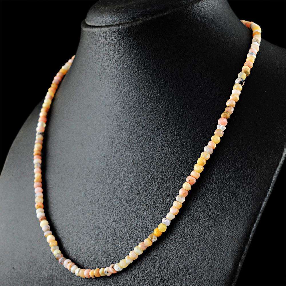 gemsmore:Natural Pink Australian Opal Necklace Faceted Round Shape Beads