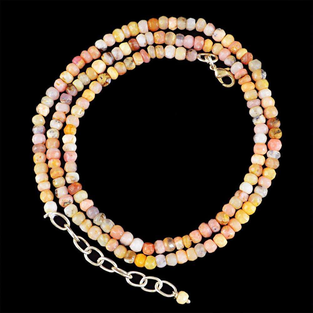 gemsmore:Natural Pink Australian Opal Necklace Faceted Round Shape Beads