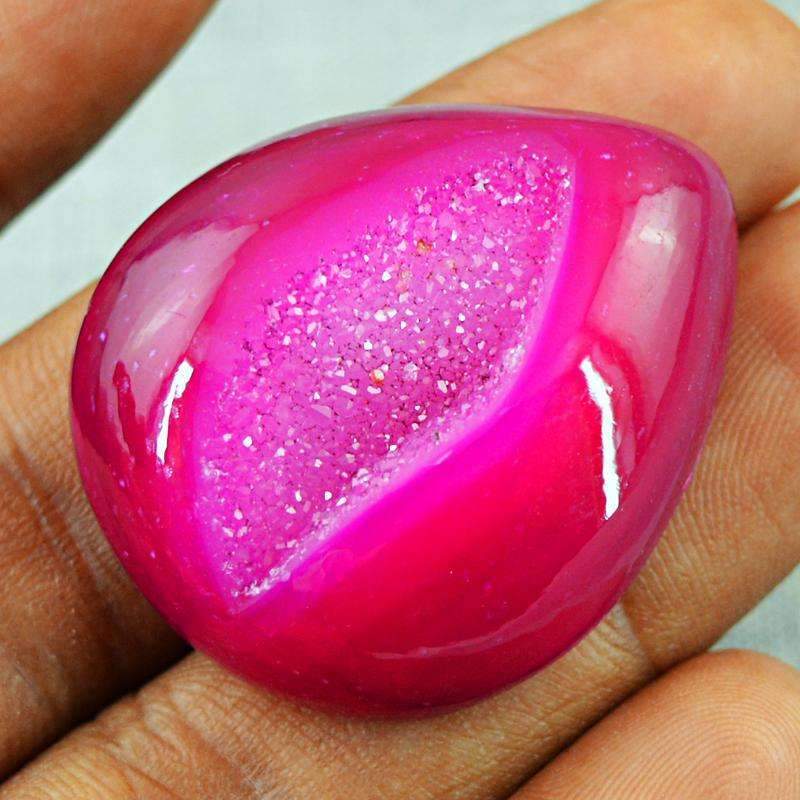 gemsmore:Natural Pink Druzy Onyx Gemstone - Pear Shape