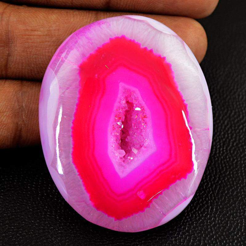 gemsmore:Natural Pink Druzy Onyx Oval Shape Gemstone