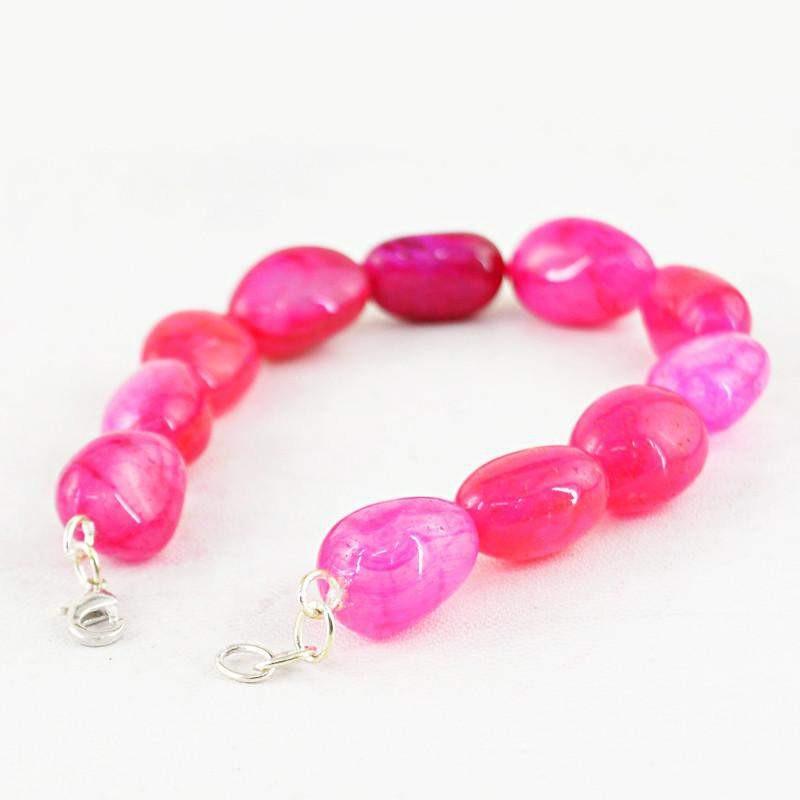 gemsmore:Natural Pink Onyx Bracelet Untreated Beads