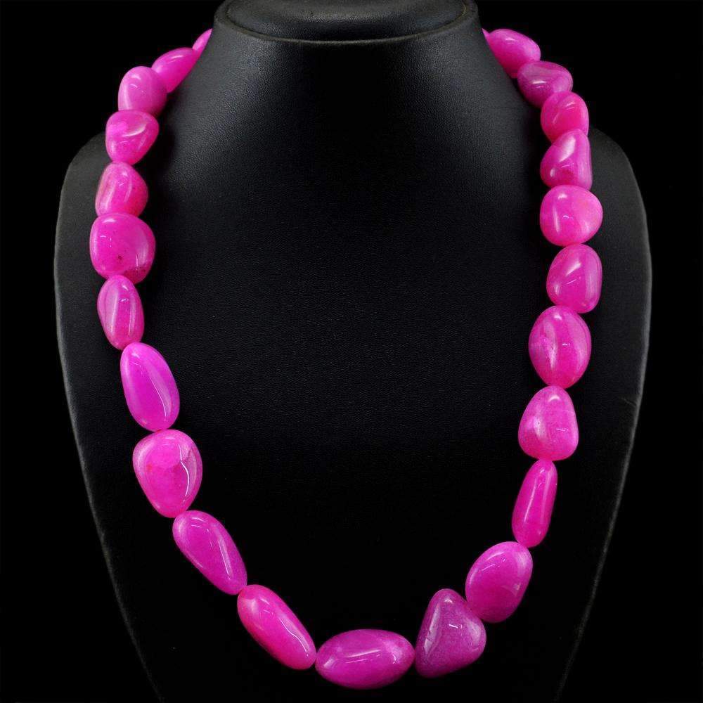 gemsmore:Natural Pink Onyx Necklace 20 Inches Long Untreated Beads