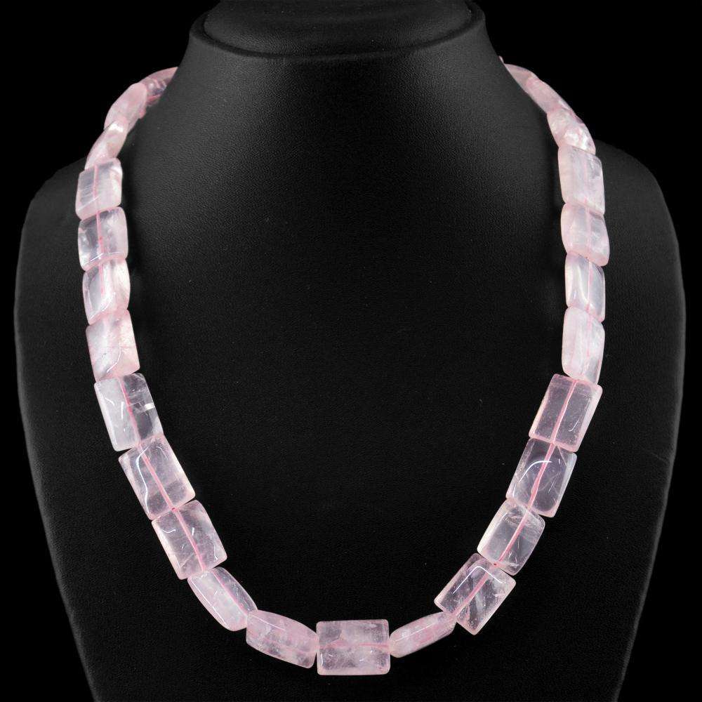 gemsmore:Natural Pink Rose Quartz Beads Necklace - Single Strand