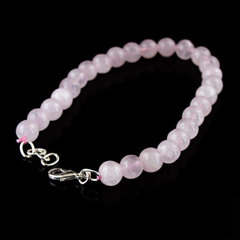 gemsmore:Natural Pink Rose Quartz Bracelet Round Shape Beads