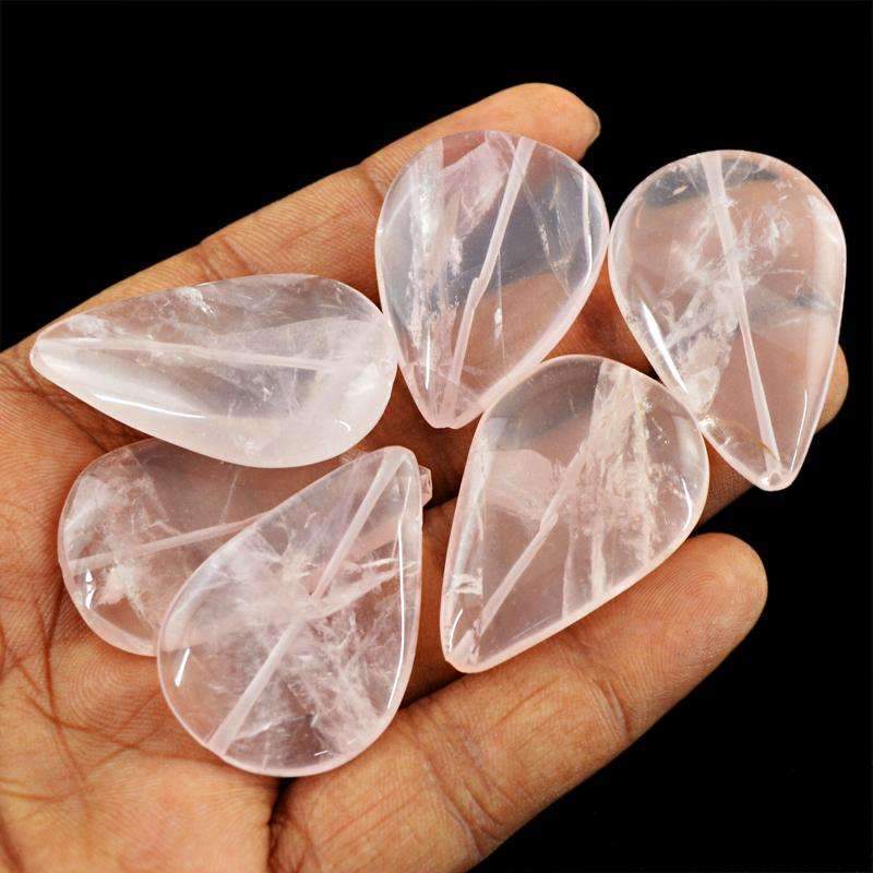 gemsmore:Natural Pink Rose Quartz Drilled Beads - Wholesale Pear Shape