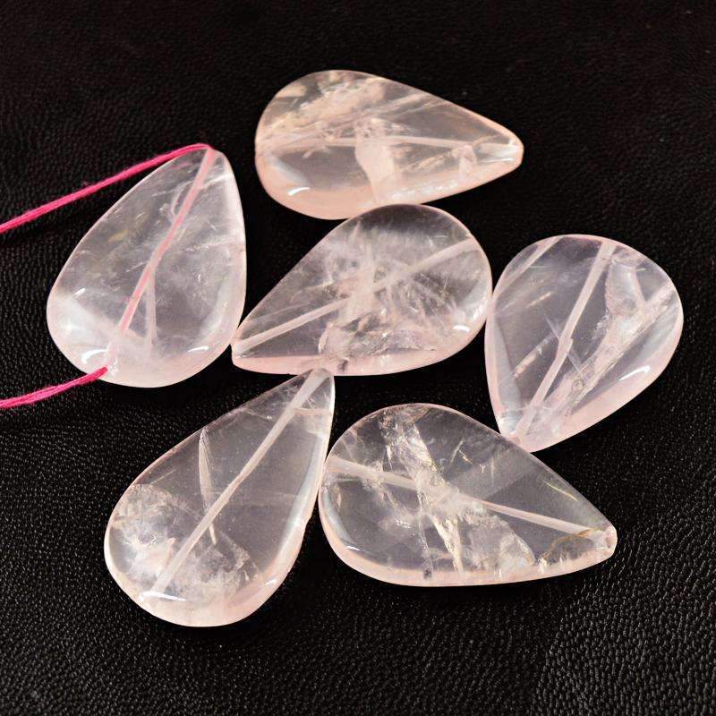 gemsmore:Natural Pink Rose Quartz Drilled Beads - Wholesale Pear Shape