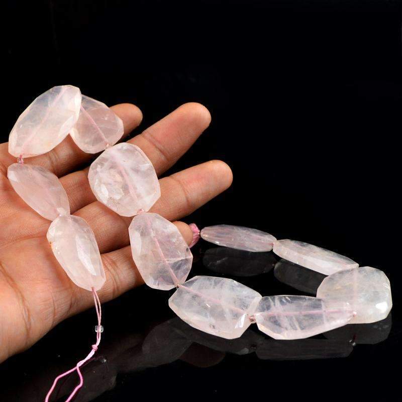 gemsmore:Natural Pink Rose Quartz Drilled Beads Strand - Faceted
