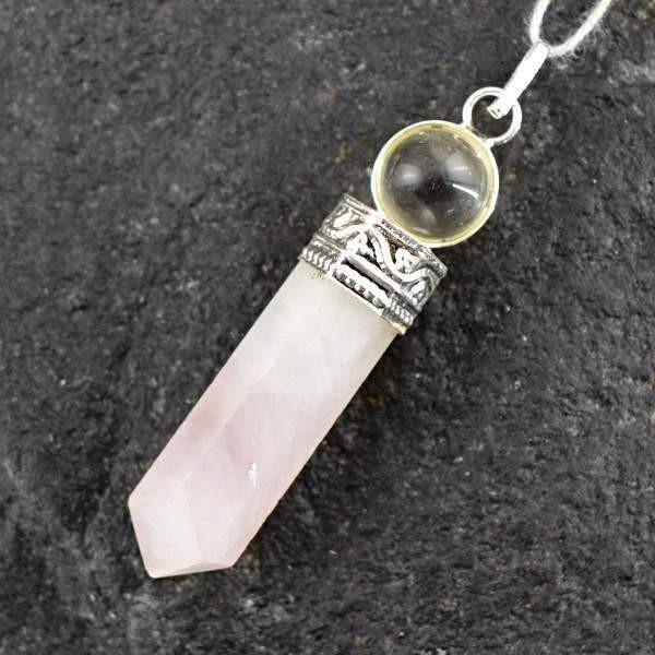 gemsmore:Natural Pink Rose Quartz Healing Ball Point Pendant
