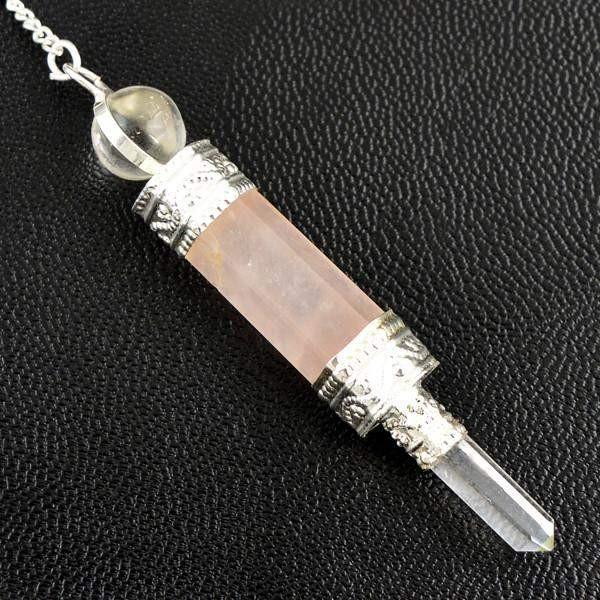gemsmore:Natural Pink Rose Quartz Healing Ball Point Pendulum