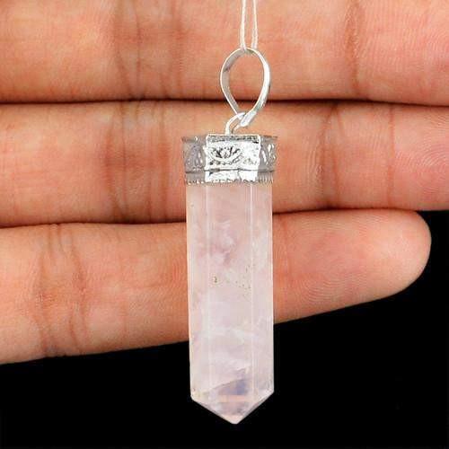gemsmore:Natural Pink Rose Quartz Healing Point Pendant