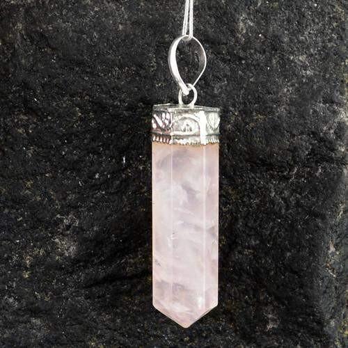 gemsmore:Natural Pink Rose Quartz Healing Point Pendant