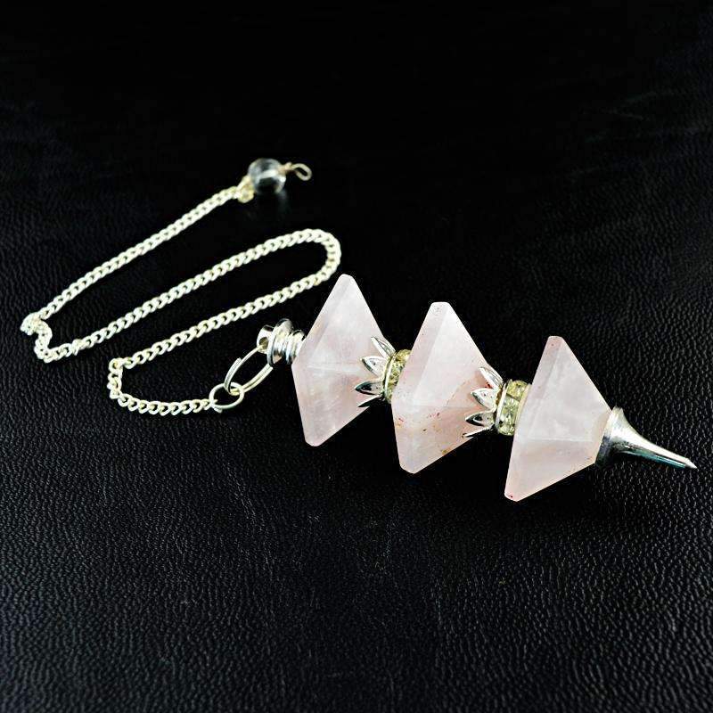 gemsmore:Natural Pink Rose Quartz Healing Pyramid Pendulum