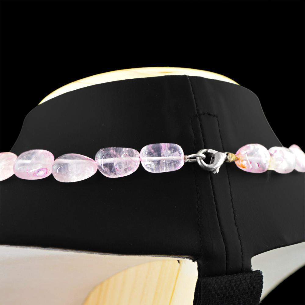 gemsmore:Natural Pink Rose Quartz Necklace Oval Shape Untreated Beads