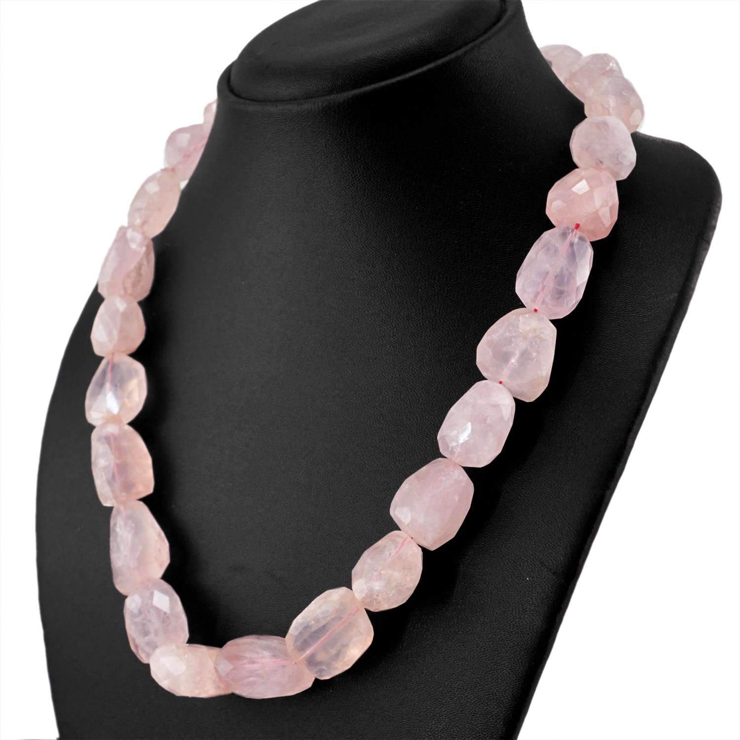 gemsmore:Natural Pink Rose Quartz Necklace Single Strand Faceted Beads