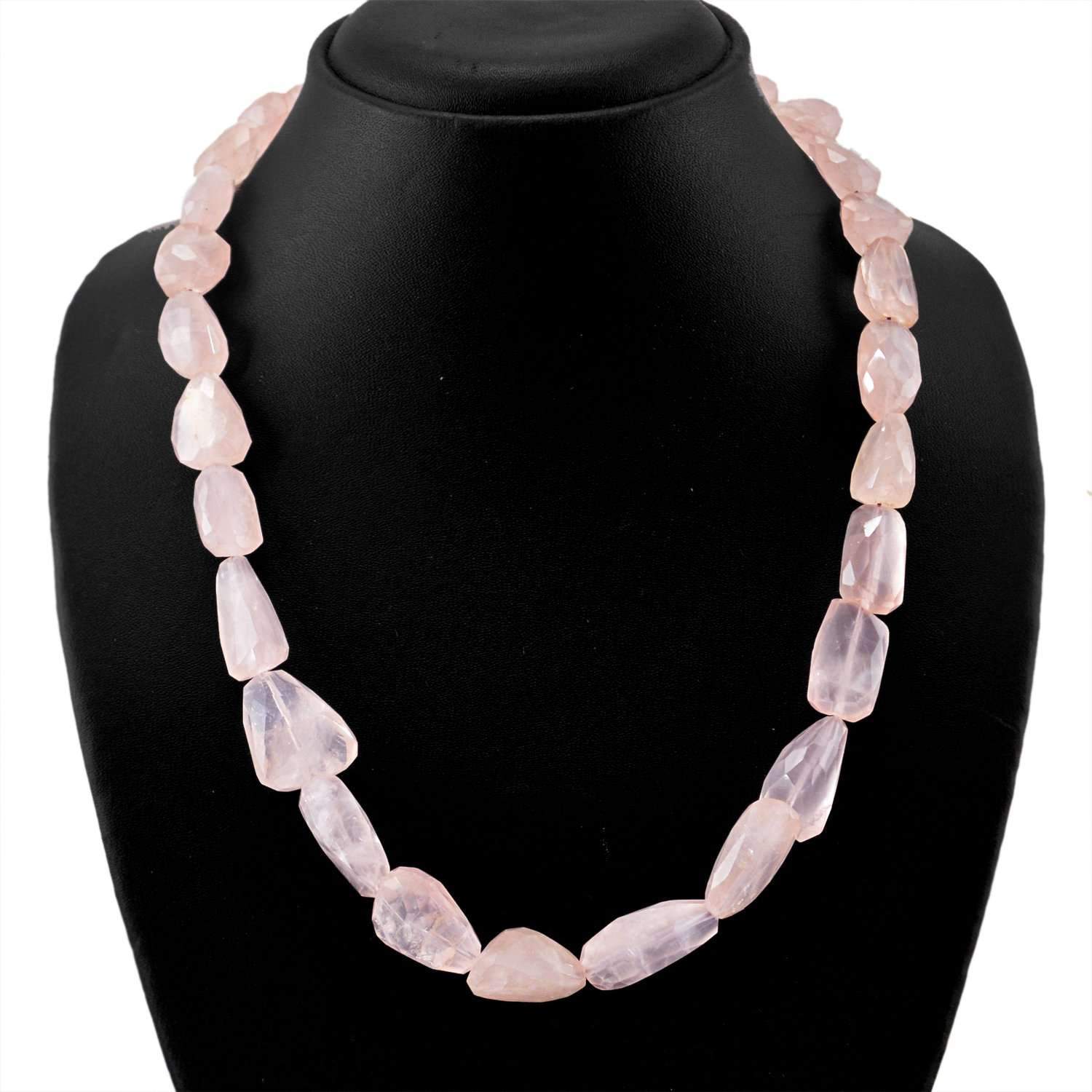 gemsmore:Natural Pink Rose Quartz Necklace Single Strand Faceted Beads