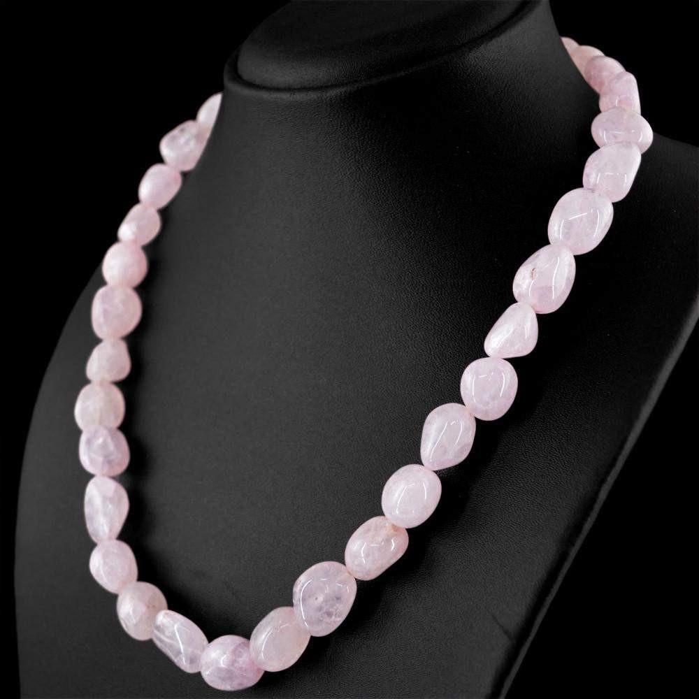 gemsmore:Natural Pink Rose Quartz Necklace Single Strand Untreated Beads