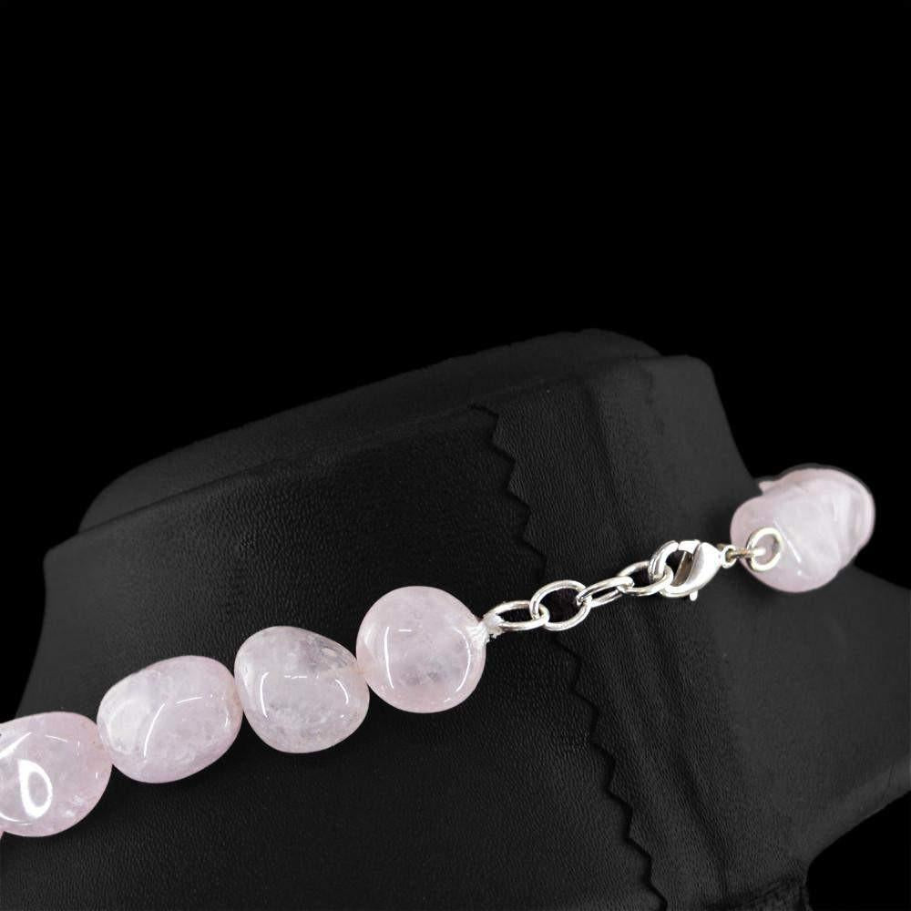 gemsmore:Natural Pink Rose Quartz Necklace Single Strand Untreated Beads