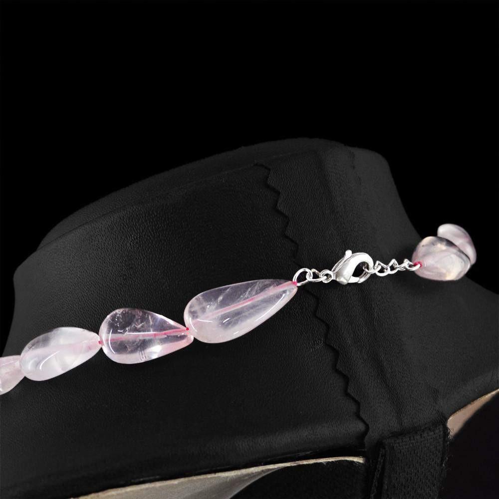 gemsmore:Natural Pink Rose Quartz Necklace Untreated Pear Shape Beads