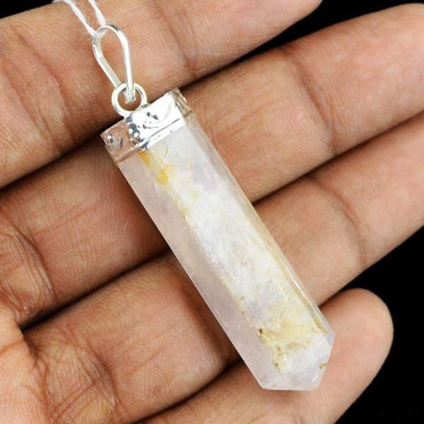 gemsmore:Natural Pink Rose Quartz Reiki Healing Point Pendant