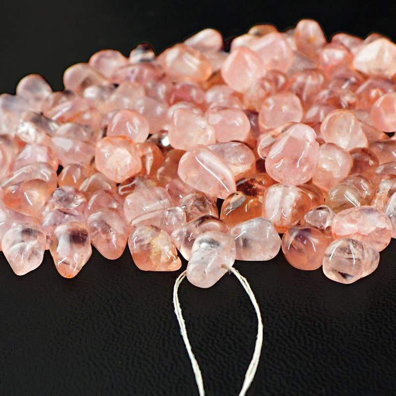 gemsmore:Natural Pink Rose Quartz Unheated Drilled Beads Lot