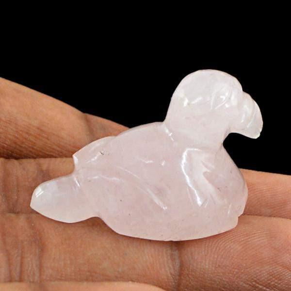 gemsmore:Natural Pink Rose Quartz Untreated Carved Duck Gemstone