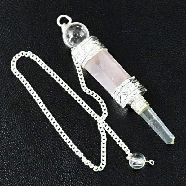 gemsmore:Natural Pink Rose Quartz & White Quartz Healing Ball Point Penulum