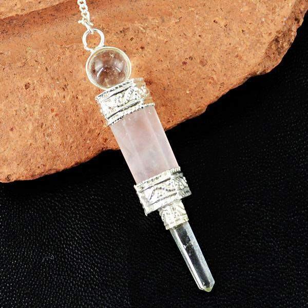 gemsmore:Natural Pink Rose Quartz & White Quartz Healing Ball Point Penulum