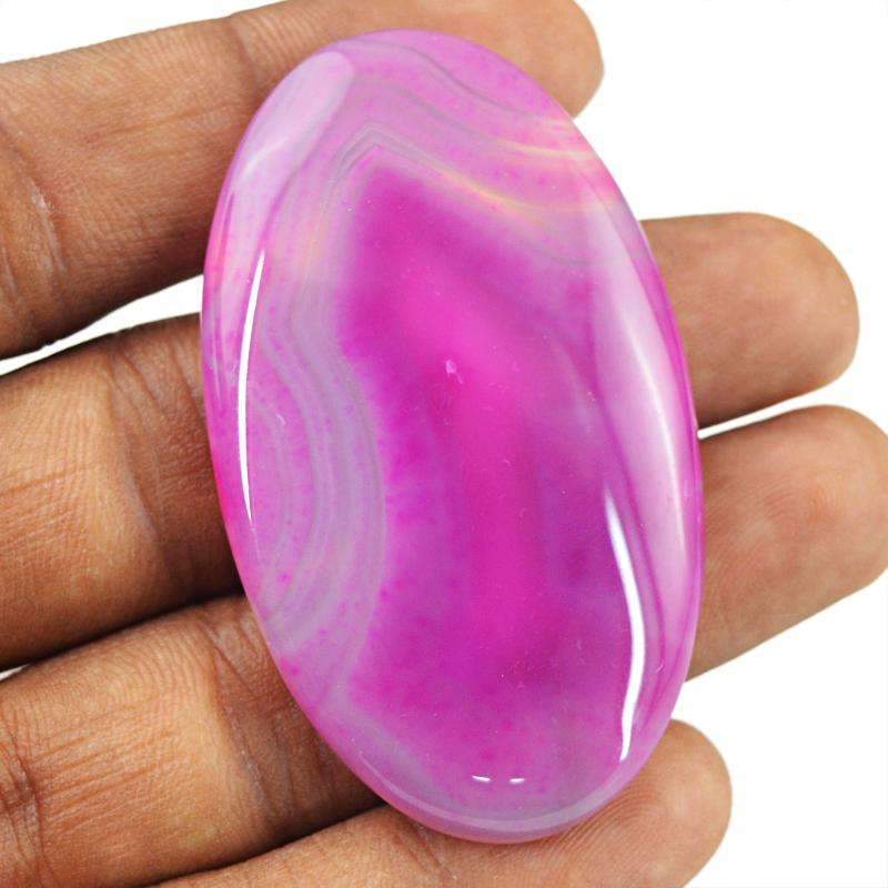 gemsmore:Natural Pink Striped Onyx Gemstone - Oval Shape