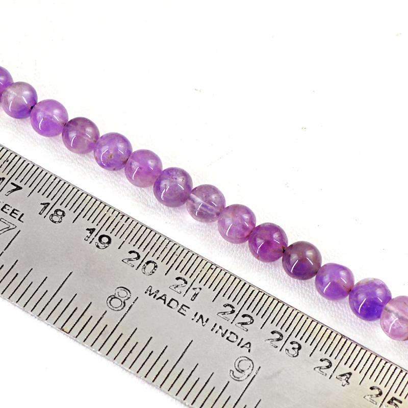 gemsmore:Natural Purple Amethyst Beads Strand - Round Shape Drilled
