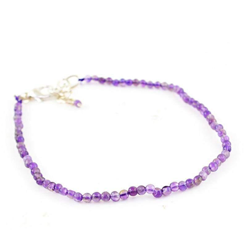 gemsmore:Natural Purple Amethyst Bracelet Round Shape Untreated Beads