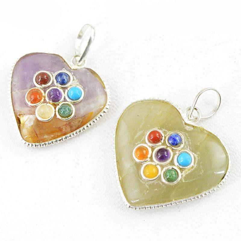 gemsmore:Natural Purple Amethyst & Green Aquamarine Seven Chakra Healing Pendant Lot