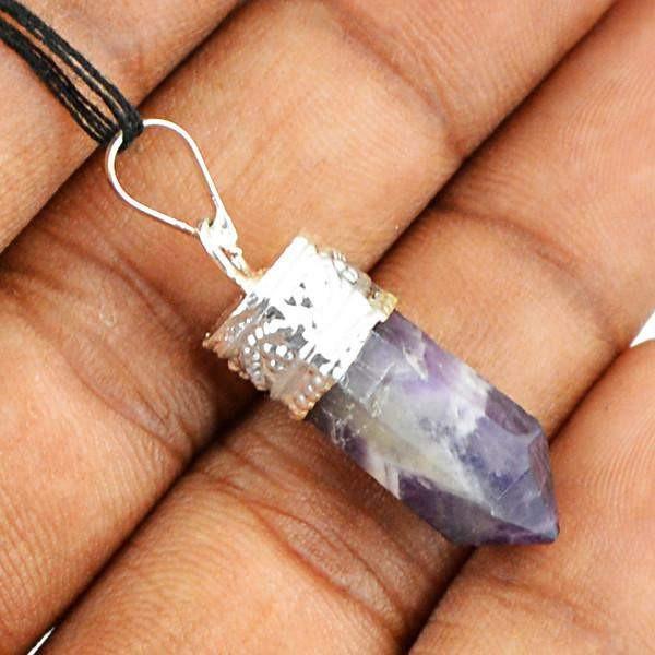 gemsmore:Natural Purple Amethyst Meditation Healing Point Pendant