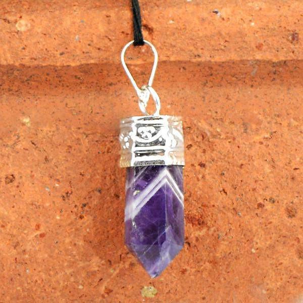 gemsmore:Natural Purple Amethyst Meditation Healing Point Pendant