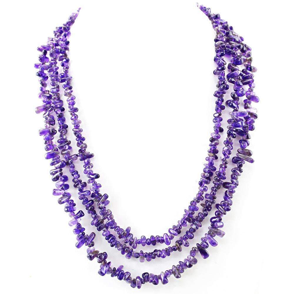 gemsmore:Natural Purple Amethyst Necklace 3 Line Tear Drop Beads