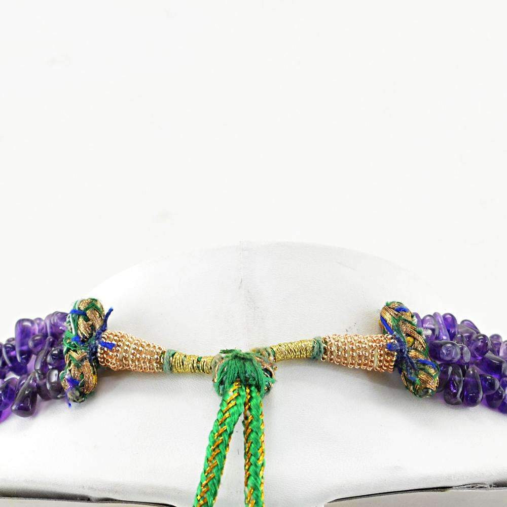 gemsmore:Natural Purple Amethyst Necklace 3 Line Tear Drop Beads