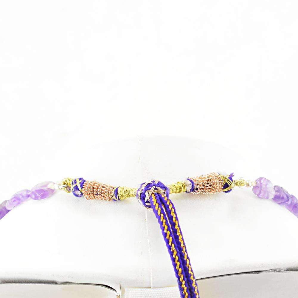 gemsmore:Natural Purple Amethyst Necklace Oval Shape Carved Beads